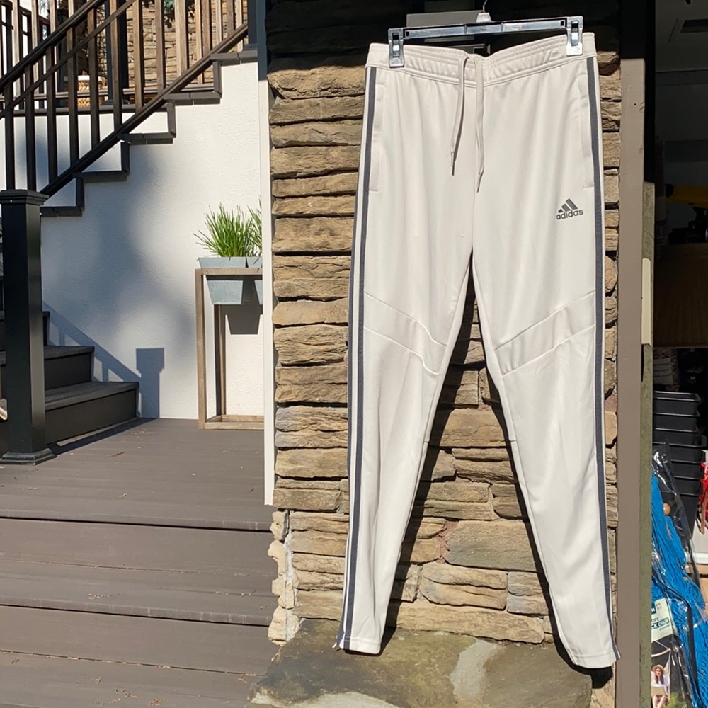 Adidas lightweight polyester sweatpants. Unique cream & grey color